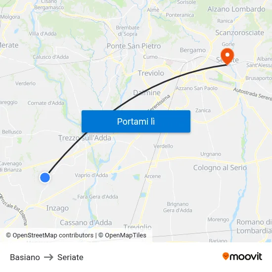 Basiano to Seriate map