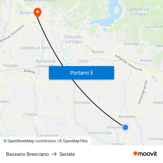 Bassano Bresciano to Seriate map