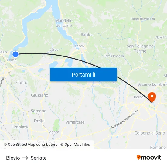 Blevio to Seriate map