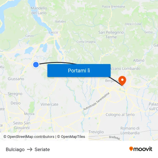 Bulciago to Seriate map