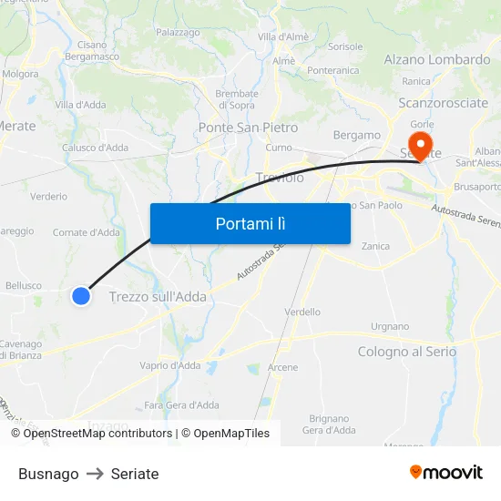 Busnago to Seriate map