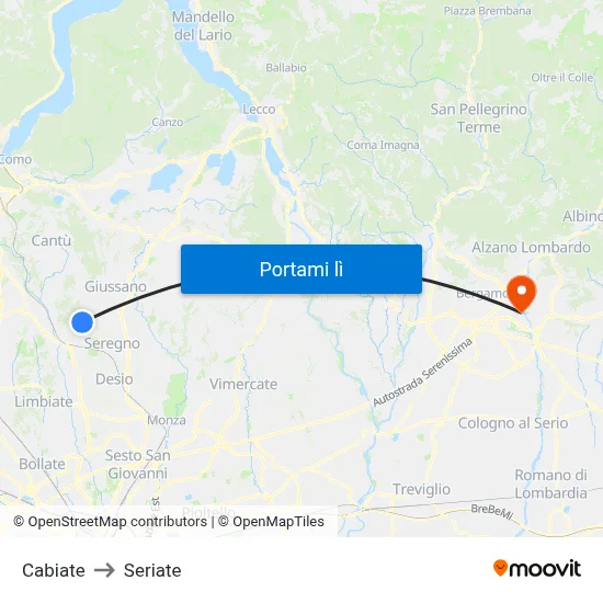 Cabiate to Seriate map