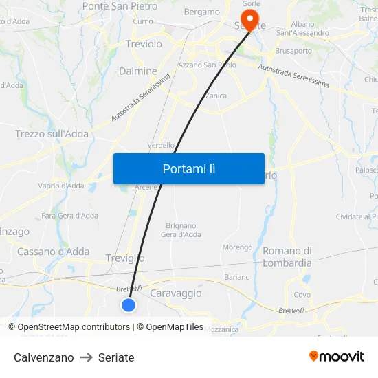 Calvenzano to Seriate map