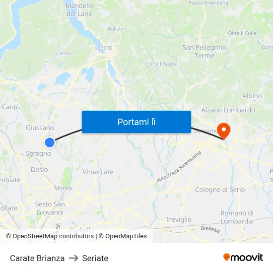 Carate Brianza to Seriate map