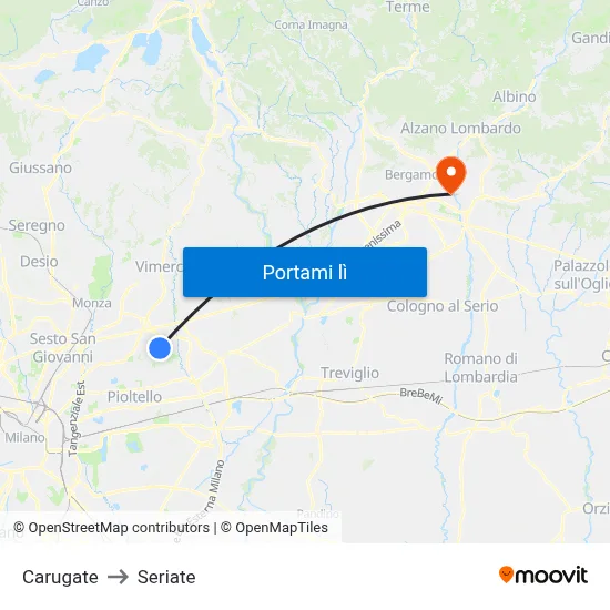 Carugate to Seriate map