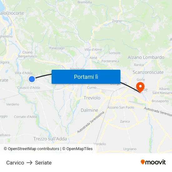 Carvico to Seriate map
