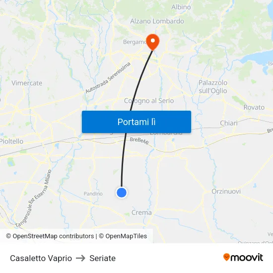 Casaletto Vaprio to Seriate map