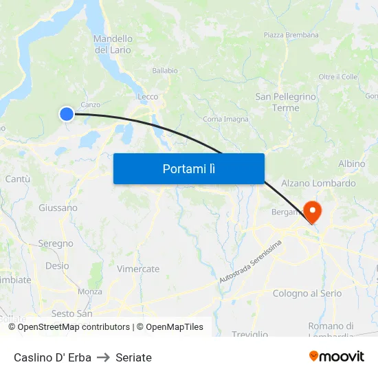 Caslino D' Erba to Seriate map