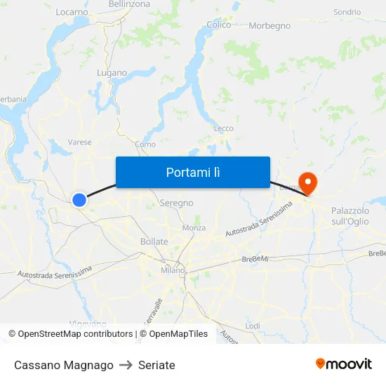 Cassano Magnago to Seriate map