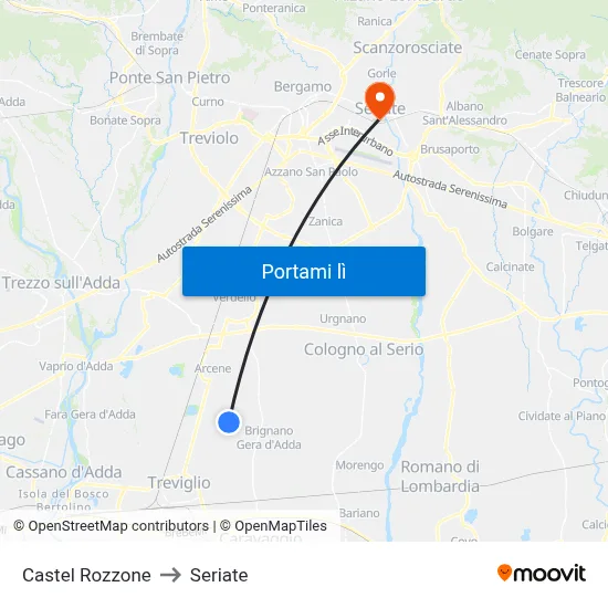 Castel Rozzone to Seriate map