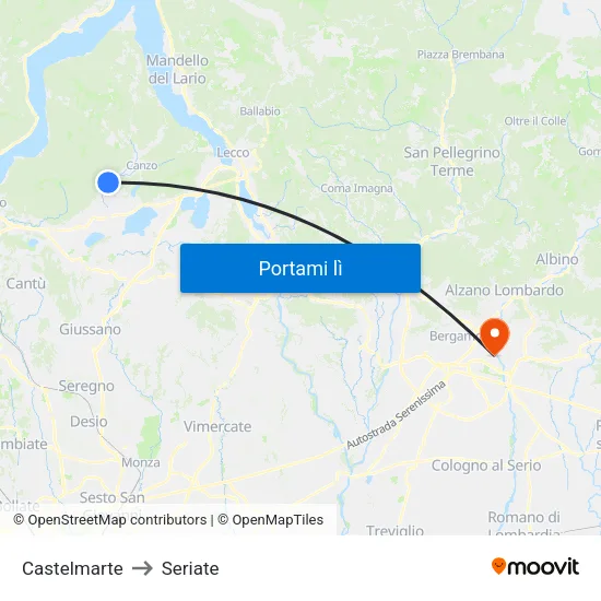 Castelmarte to Seriate map