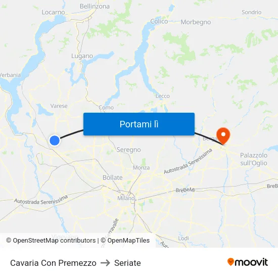 Cavaria Con Premezzo to Seriate map