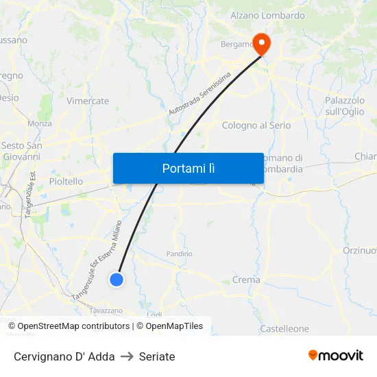 Cervignano D' Adda to Seriate map