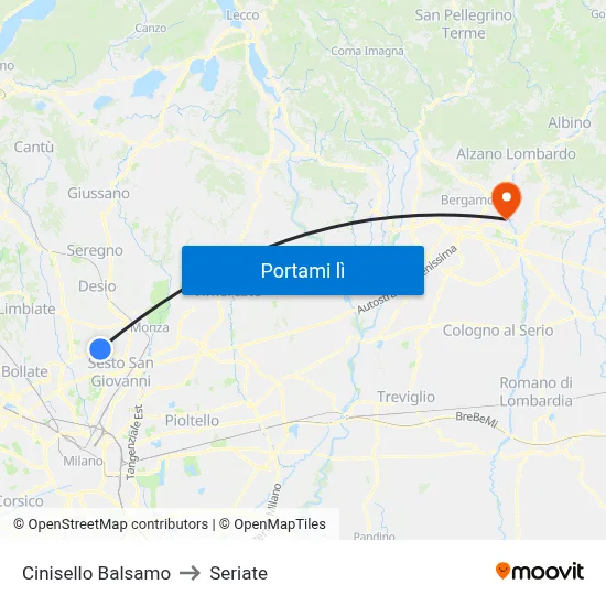 Cinisello Balsamo to Seriate map