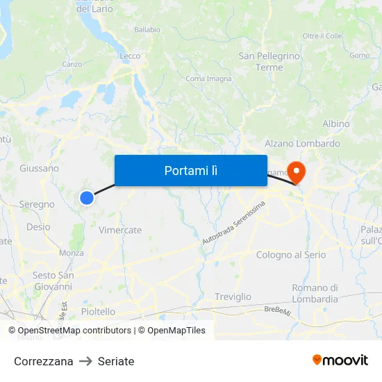 Correzzana to Seriate map
