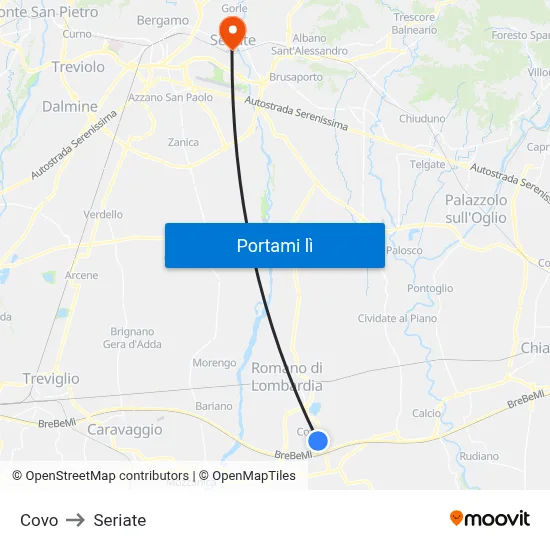 Covo to Seriate map