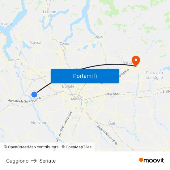 Cuggiono to Seriate map
