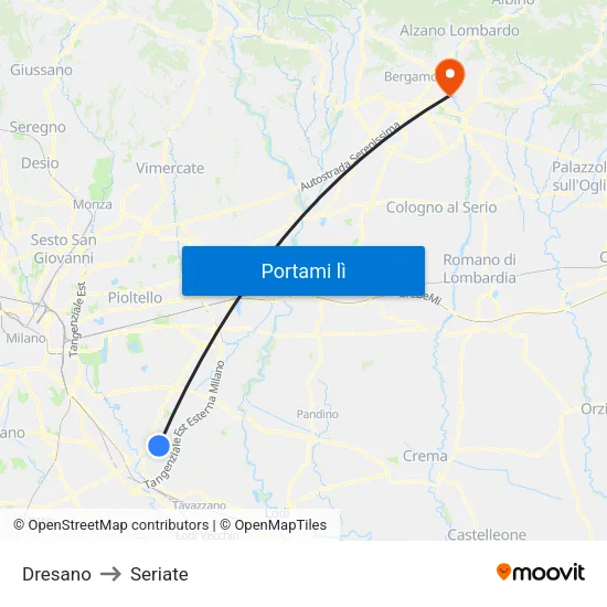 Dresano to Seriate map