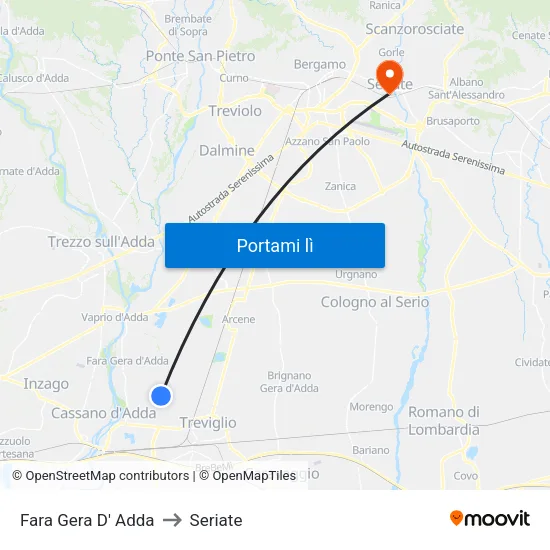 Fara Gera D' Adda to Seriate map