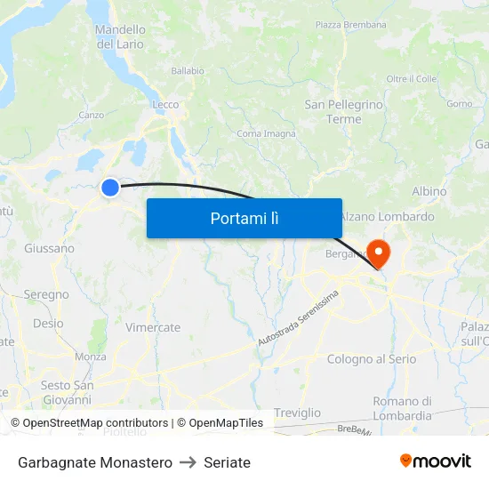 Garbagnate Monastero to Seriate map