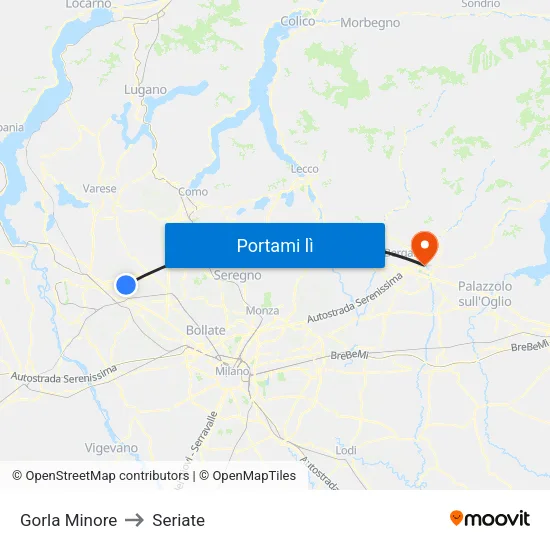 Gorla Minore to Seriate map