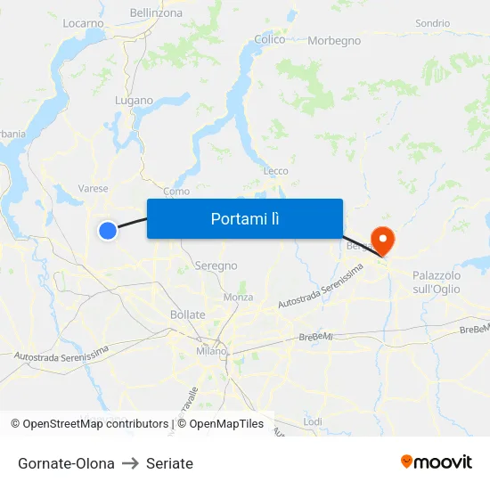 Gornate-Olona to Seriate map