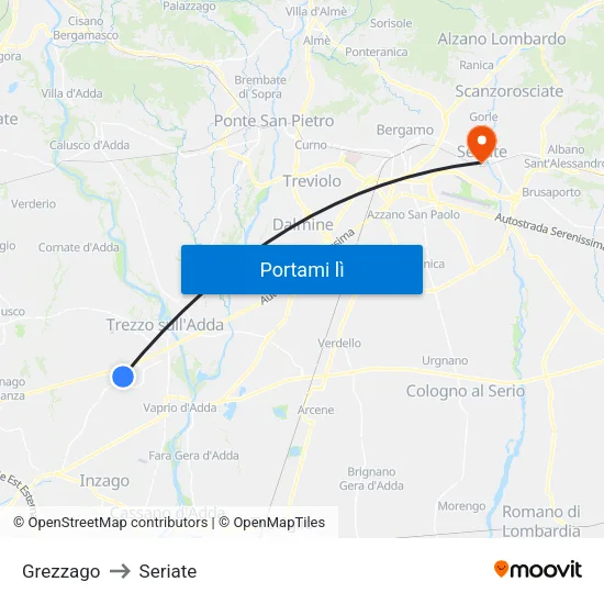 Grezzago to Seriate map