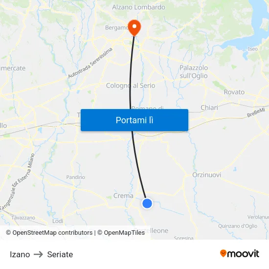 Izano to Seriate map