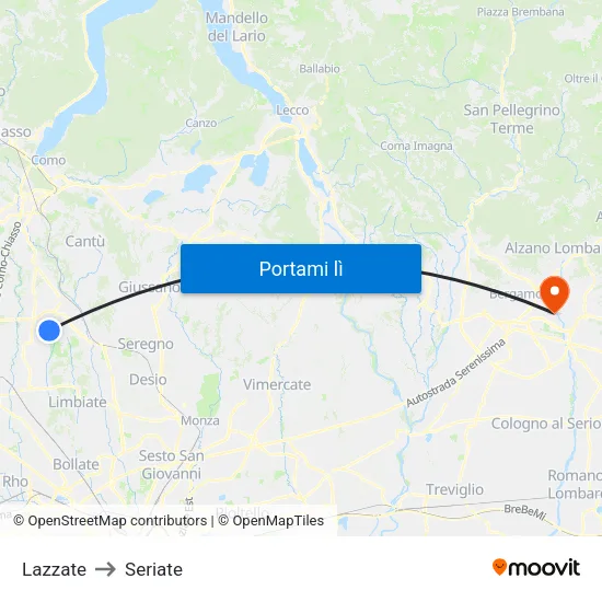 Lazzate to Seriate map