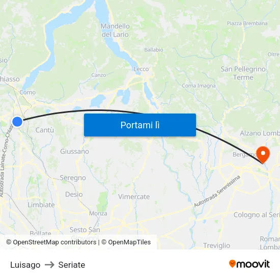 Luisago to Seriate map