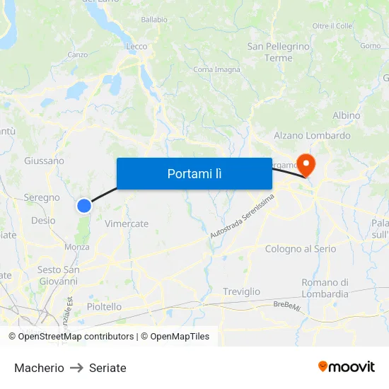 Macherio to Seriate map
