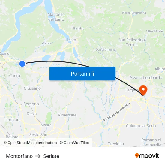 Montorfano to Seriate map