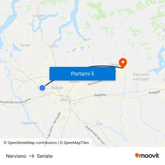 Nerviano to Seriate map