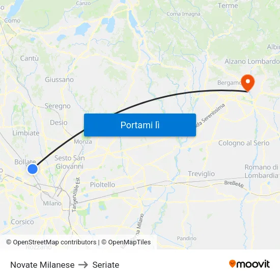 Novate Milanese to Seriate map