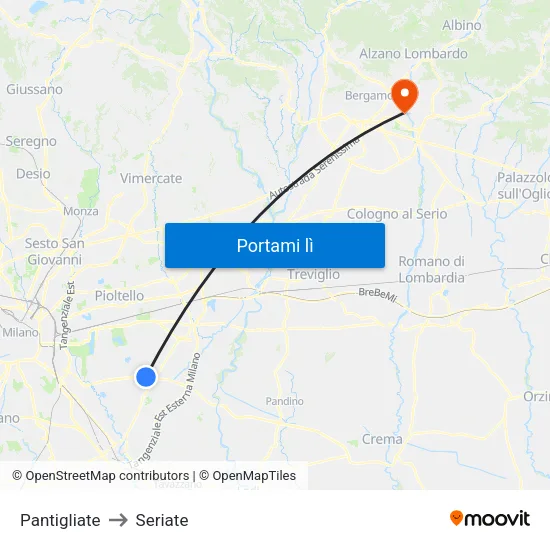 Pantigliate to Seriate map