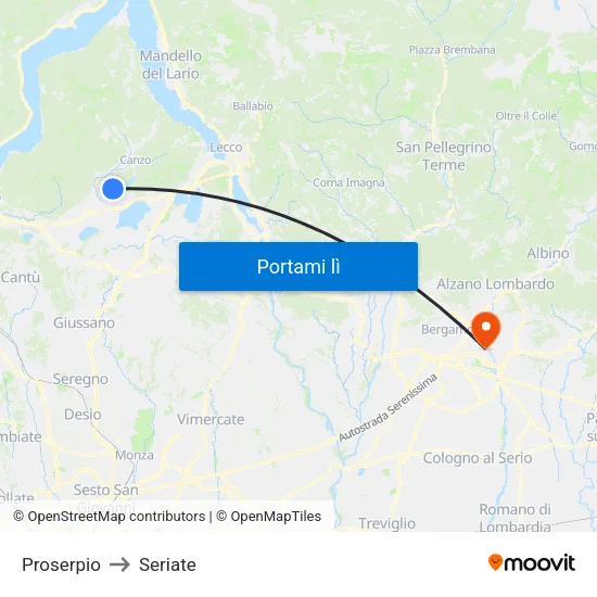 Proserpio to Seriate map