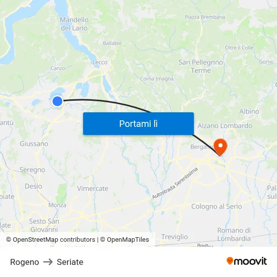 Rogeno to Seriate map