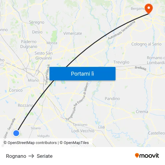 Rognano to Seriate map