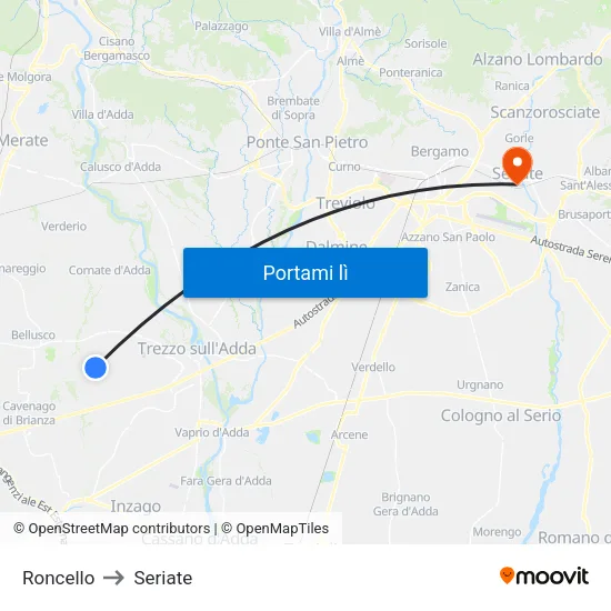 Roncello to Seriate map