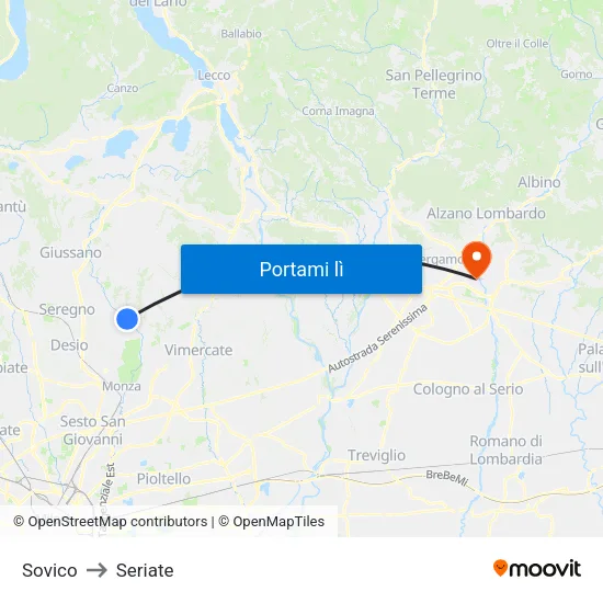 Sovico to Seriate map