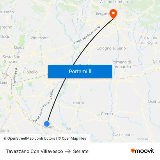Tavazzano Con Villavesco to Seriate map