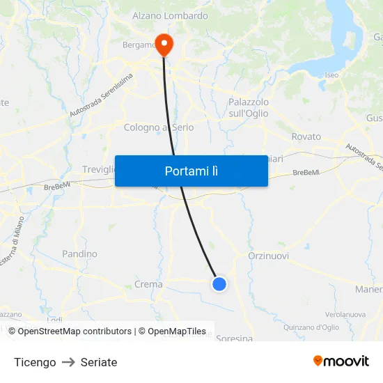 Ticengo to Seriate map