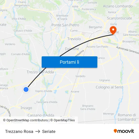 Trezzano Rosa to Seriate map