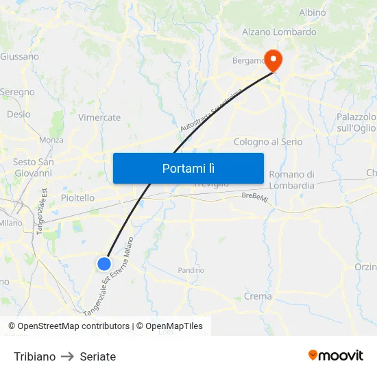 Tribiano to Seriate map