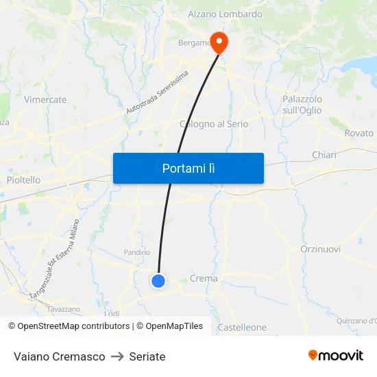Vaiano Cremasco to Seriate map
