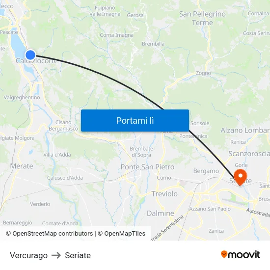 Vercurago to Seriate map