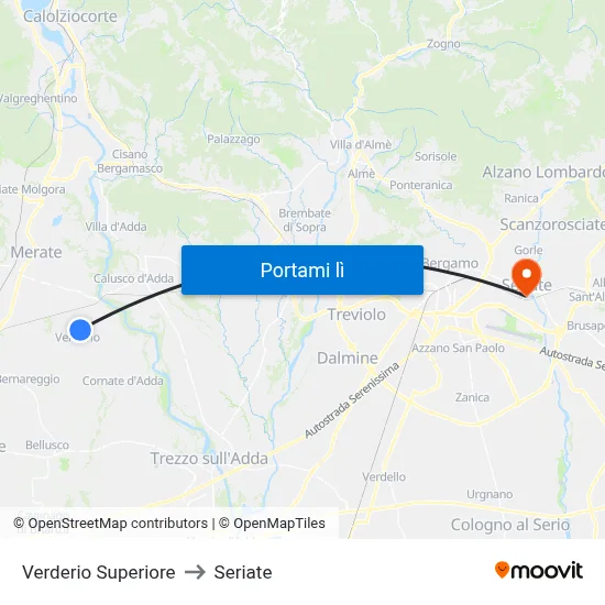 Verderio Superiore to Seriate map