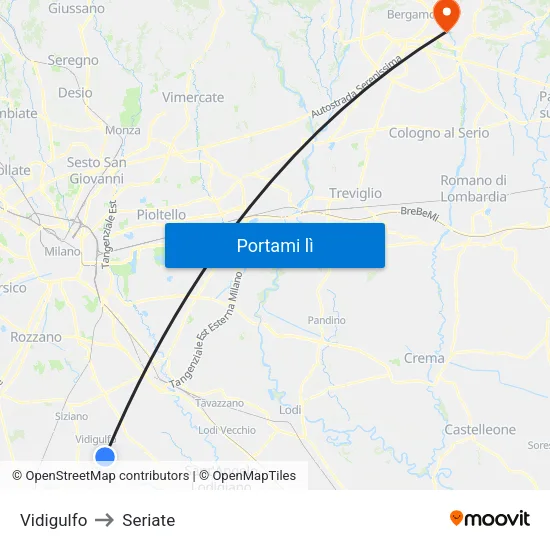 Vidigulfo to Seriate map