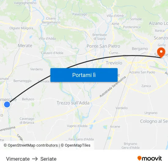 Vimercate to Seriate map