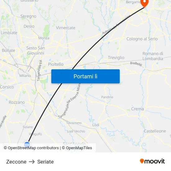 Zeccone to Seriate map